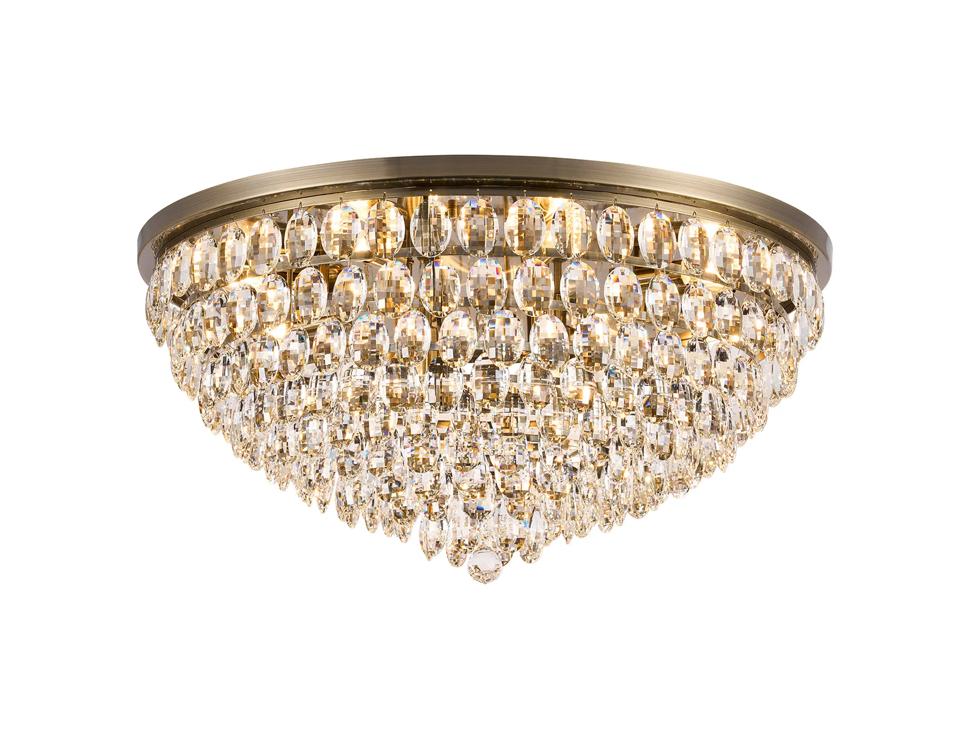 Coniston Antique Brass Crystal Ceiling Lights Diyas Flush Crystal Fittings